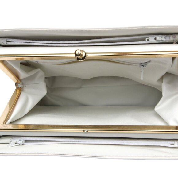 Vintage CALEGO Vegan Faux Leather Handbag 1970s Purse White Gold Simpsons Store - Picture 9 of 11